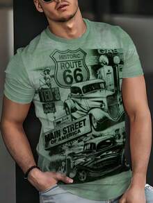 Camiseta de manga corta de cuello redondo para hombre con estampado gráfico de coche clásico, opción de moda de verano. 100% poliéster - Multicolor - Ver 3