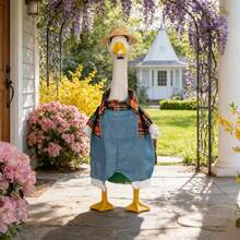 Porch Goose Farmer Outfit, Cute Overall Costume With Straw Hat For Lawn Goose Statue Patio Decoration - 多色 - 查看 2
