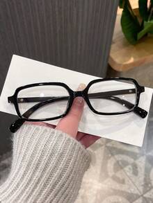 1 Pair Men's Black Rectangular PC Frame Personalized Small Frame Everyday Wear, Workplace, Office, Retro Literary Non-Prescription Glasses - Glossy Black - View 2