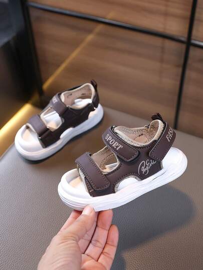 1 Pair Unisex New Style PU Hook And Loop Design Flat Cute Sandals, Soft Bottom Non-Slip Children Beach Shoes, Fashion Versatile Student Sports Sandals, Suitable For Summer