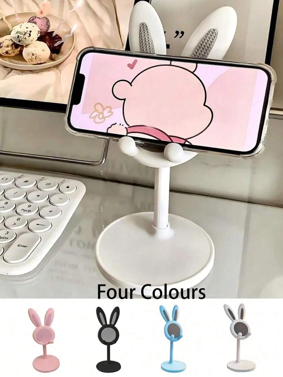 Cute Cartoon Rabbit Adjustable Desktop Phone Holder, Tablet Stand, Extendable Slouchy Bracket For Bedroom, Living Room And More, Convenient Home Accessory - Multicolor - View 1