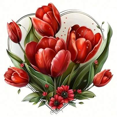 1pc/2pcs/3pcs Vivid Red Tulip Heat Transfer Patches, Long-Lasting Iron-On Stickers For DIY T-Shirts, Hoodies, Jeans, Sweatshirts, Backpacks, Jackets, Handbags, Pillows