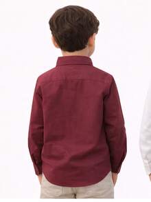 Children's/Youth Long-Sleeved Dress Shirt For Graduation, Baptism, Conference, Church - Burgundy - View 4