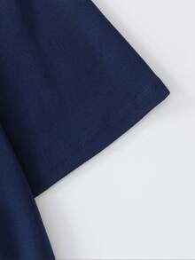 Áo thun ngắn tay dáng rộng thoải mái, thoáng khí, thiết kế phong cách retro LA Academy dành cho thiếu niên nam, trang phục thường ngày mùa hè ở trường, áo nam. - Màu xanh hải quân - Xem 4