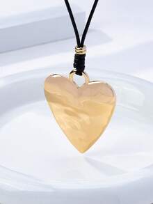1pc Fashionable Casual Metal Heart Knot Pendant Necklace, Women Apparel Accessory - Yellow Gold - View 2