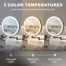 Espejo de Tocador Montado en la Pared de 10 Pulgadas con Aumento, Recargable 3000 mAh, 3 Modos de Luz y Brillo Regulable, Brazo Ajustable, Ideal para Baño o Dormitorio - Negro668 - Ver 5