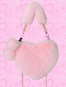 Furry Purse For Girls Heart Shaped Fluffy Handbag For Women Soft Small Shoulder Bag Clutch Purse With Metal Chain Strap, Perfect Best Funny Novelty & Gag Gifts, New Autumn And Winter Women Bag, Best Fall Purse, Perfect Valentine's Day Gift For Her, Best Valentine's Gift Choice Ever Valentines, Heart Purse, Perfectly Match With Valentine Day Dress, Perfectly Matching With Fall Outfits Women, New Arrival Fur Bag For Women - 粉色 - 查看 8