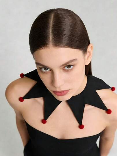  1 pieza Accesorio de disfraz de actuación de circo, cuello falso estilo payaso vintage dramático con bola esponjosa roja, unisex