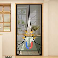 Cortina de puerta de fibra de vidrio negra anti-mosquitos para verano, partición de adsorción magnética de alta densidad, sin necesidad de perforación, anti-arañazos de gato/perro, cortina anti-mosquitos, cortina de puerta de malla para decoración del hogar - Fibra de vidrio negra - Ver 7