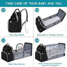 Diaper Bags With Changing Station,900D Oxford Waterproof Diaper Bag Backpack For Moms Dads With USB Charging Port,Large Capacity  Essentials(Ungrade Black) - 黑色 - 查看 7
