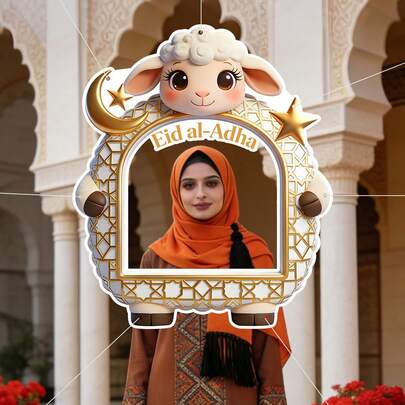 Eid Al Adha Cute Sheep, Moon & Star Photo Booth Prop, Indoor & Outdoor Party Backdrop Decor