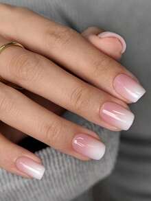 216片短方形按压式美甲贴片，粉白渐变假指甲套装，渐变美甲贴纸，适合DIY，简约百搭，12种尺寸，女士美甲用品 - 杏色 - 查看 3