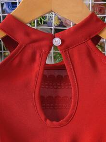 Girls' Fashionable Elegant Off-Shoulder Round Neck Ruffle Hem Mid-Length Dress - Red - View 8