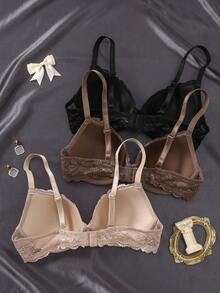 Hersunei 3件装多色性感蕾丝舒适钢圈聚拢文胸（女士） - 彩色 - 查看 9