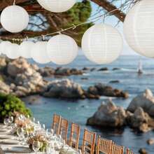 Bộ 21 đèn lồng giấy trắng, kích thước 10"/8"/6"/4", thích hợp cho đám cưới, lễ đính hôn, sinh nhật và lễ tốt nghiệp - Thiết kế sọc trang nhã, không cần điện hoặc pin. - trắng - Xem 3