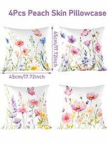 4pcs 45*45cm Wildflower Pattern Decorative Pillow Covers, Colorful Floral Design Cushion Covers, Soft Peach Velvet Square Pillow Shams, Suitable For Party Decor, Birthday Gift, Home Decor, Room Decor, Chair Decor, Living Room Decor, Spring Gift, Pillow Insert Not Included - Wildflower Mix - View 9