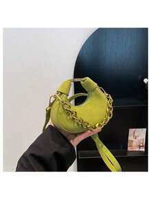 Women's Unique Niche Minimalist Crescent Moon Dumpling Bag - Designer-Inspired Micro Crossbody Purse, Adjustable Shoulder Strap Cute Mini Handbag, Ideal For Daily Wear Dating & Gifting - 綠色 - 查看 6