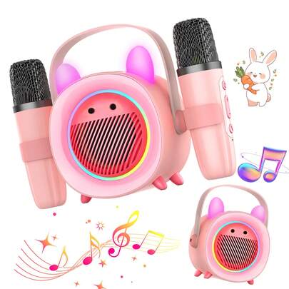 Altavoz portátil con volumen ajustable para niños, con 2 micrófonos, diseño de moda y calidad de sonido clara, regalo ideal para niños y niñas de 3 a 12 años para karaoke en casa, viajes y fiestas