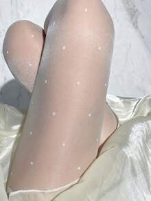 1双女士超薄透明连裤袜 – 带波点图案，适合日常和约会穿着 - 白色 - 查看 3