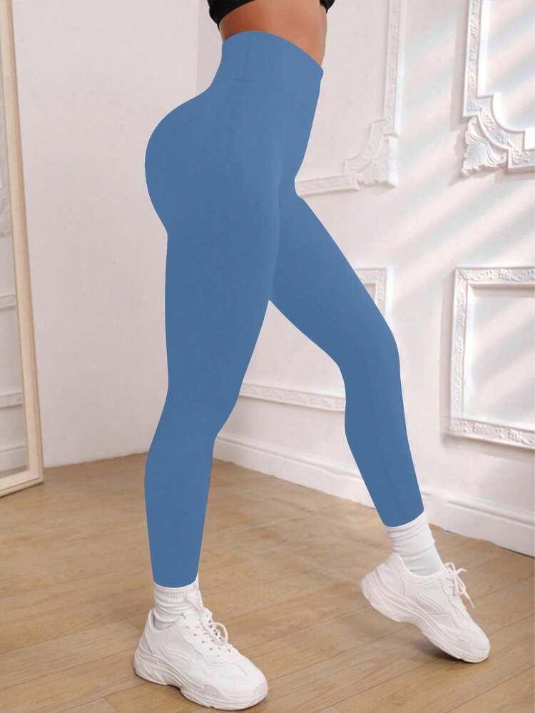 Women's High Waist Elastic Shaping Yoga Pants, Fitness Yoga Wear, Casual Leggings For Summer Daily Wear Spring - Sky Blue - View 2