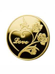 Customized Commemorative Coin, Photo Customization, Creative Photo Gift, Round/Heart-Shaped Photo Couple Commemorative Coin With Rose Pattern, Valentine's Day Gift - Multicolor - View 3