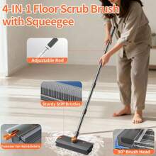 Floor Scrub Brush With Long Handle, 3 In 1 Scrape And Heavy-Duty Stiff Bristle Floor Scrubber Brush With Squeegee And Tweezer For Cleaning Tile Wall Deck Bathroom Patio Garage Kitchen - Grey - View 4