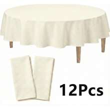 4/8/12 84 Inch Round Disposable Tablecloths, Thickened Waterproof PEVA Plastic Table Covers For Party, Wedding, Banquet & Daily Use - Ivory White - View 10