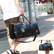 Leather Travel Bag With Shoe Pouch, Waterproof Weekender Overnight Bag, Carry On Duffel Bag For Men Women-Black - 黑色 - 查看 7