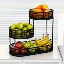 Senmeo 1-Pc Multi-Tier Luxury Metal Fruit Basket - Elegant Design, Living Room/Coffee Table Use, Fruit/Snack Holder, Sturdy - Black - View 2