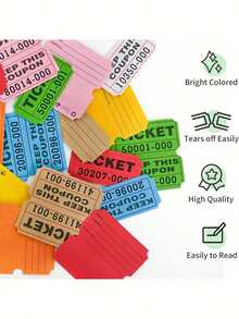 100张/套 双倍抽奖券、双倍优惠券、活动门票、入场券，适用于各种活动、嘉年华、抽奖、游戏、庆典、饮料等。 - 彩色 - 查看 6