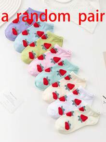 1/5 Pairs Strawberry Boat Socks, Thin Shallow Mouth Invisible Socks, Cute For Spring And Summer - Multicolor - View 6