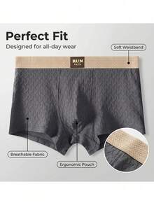 3条装男士纯棉内裤，柔软舒适，中等弹力，纯色设计，适合跑步和夏季穿着，性感舒适贴身 - 彩色 - 查看 4