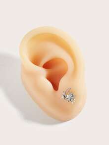 1件时尚可爱月亮、星星和蝴蝶结水钻不锈钢耳环，适合女性日常佩戴 - 彩色 - 查看 4