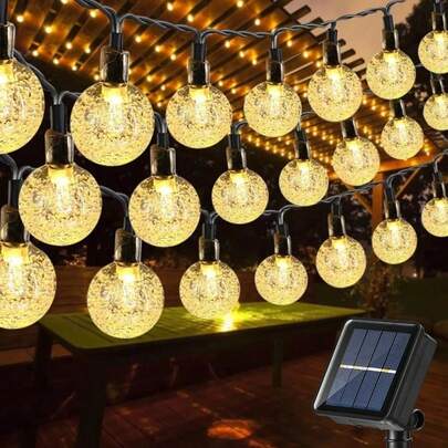 Guirnalda de luces LED solares para exteriores, bola de cristal, 8 modos de iluminación, lámpara solar para acampar, decoración de Halloween y Navidad.