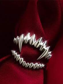 1pc/2pcs Fashionable Punk Vampire Adjustable Open Ring Set, Suitable For Parties, Music Festivals And Daily Wear, High-End Durable Men's Jewelry Ring - Silver - View 3