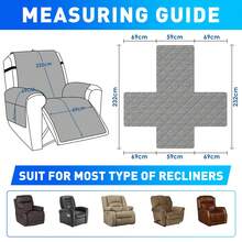 YSTYLE Large 1-Seater Relaxing Reclining Chair Cover, Waterproof Electric Reclining Chair Cover, Universal Armchair Cover, Armchair Cover With Side Pockets - Light Grey - View 3