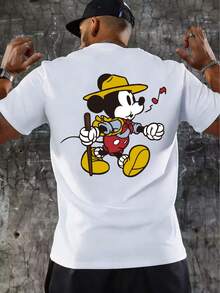 Disney 男士时尚休闲街头风印花短袖T恤。 - 白色 - 查看 1