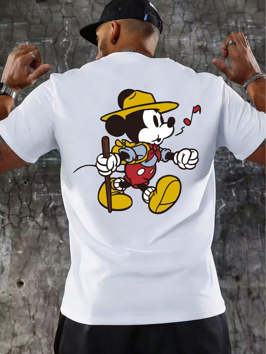 Disney 男士时尚休闲街头风印花短袖T恤。 - 白色 - 查看 1