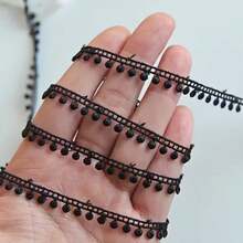 1.2cm Wide Tassel Lace Satin Ribbon, Embroidered Lace Cotton Ball Tassel Trim, DIY Sewing Craft Supplies - Multicolor - View 2