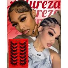 Strip Lashes That Look Like Lash Clusters 12-20mm 80D Volume False Eyelashes Wispy Soft Curly Eye Lashes 7 Pairs Waterproof Faux Mink Lashes Big Personality Red Box Lashes - 紅盒睫毛纖細 - 查看 2