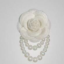 1pc Elegant Women Camellia Flower Faux Pearl Tassel Brooch Pin, Jewelry Accessory For Shirt Collar Dress Outfit, Party & Wedding Gift - 1 件山茶花珍珠 - 查看 4