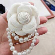 1pc Elegant Women Camellia Flower Faux Pearl Tassel Brooch Pin, Jewelry Accessory For Shirt Collar Dress Outfit, Party & Wedding Gift - 1 件山茶花珍珠 - 查看 5
