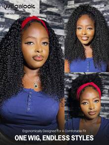 MEGALOOK 三合一半假发，深卷发，100%真人发，带抽绳 - 无需胶水，无需蕾丝，180%密度，即戴即用，夹式设计，新手友好，自然色，升级版发箍假发 - 自然美观，日常佩戴，适合办公室、僵尸新娘、万圣节、派对、Y2K、坏女孩、度假、户外角色扮演、校园、学校假期、圣诞节、派对、婚礼、节日等场合，适合女性 - SNatural - 查看 2