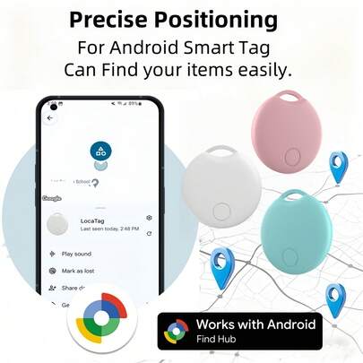 RSH 1个安卓兼容智能标签追踪器，可与安卓查找中心应用程序配合使用（需要安卓9.0+），全球通用防丢智能追踪器，可更换电池和隐私保护，适用于寻找钥匙、包、护照、行李等。