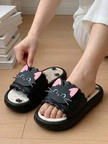 Dép lê nữ đế dày mũi tròn bằng nhựa PVC hình mèo đen dễ thương, thích hợp cho cặp đôi, đi trong nhà, trời mưa, đi biển, ngoài trời, dép xỏ ngón thoải mái mọi mùa. - màu đen - Xem 5