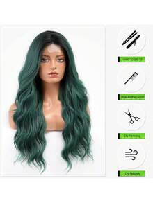 St. Patrick's Day Heat-Resistant Synthetic U-Shaped Lace Wig, 4*2 Wavy Curls, 24-Inch Green Medium Length, High-Quality Women's Headpiece For Everyday Use, Natural Soft Wig, Music Festival Party Wig - Green - View 7