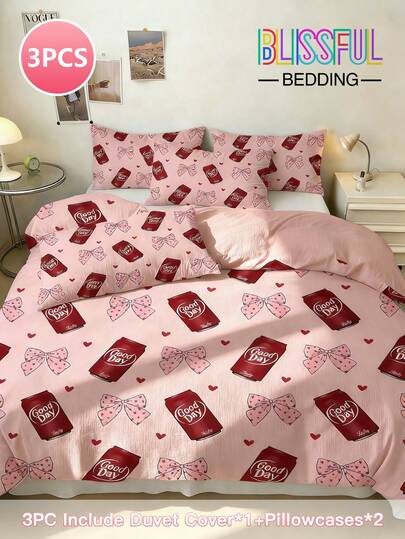 Juego de ropa de cama de 3 piezas con impresión digital de alta definición, incluye: 1 funda nórdica con 4 lazos en las esquinas y cremallera, 2 fundas de almohada. Impresión suave y clara, adecuado para dormitorio, habitación nupcial, dormitorio, viaje