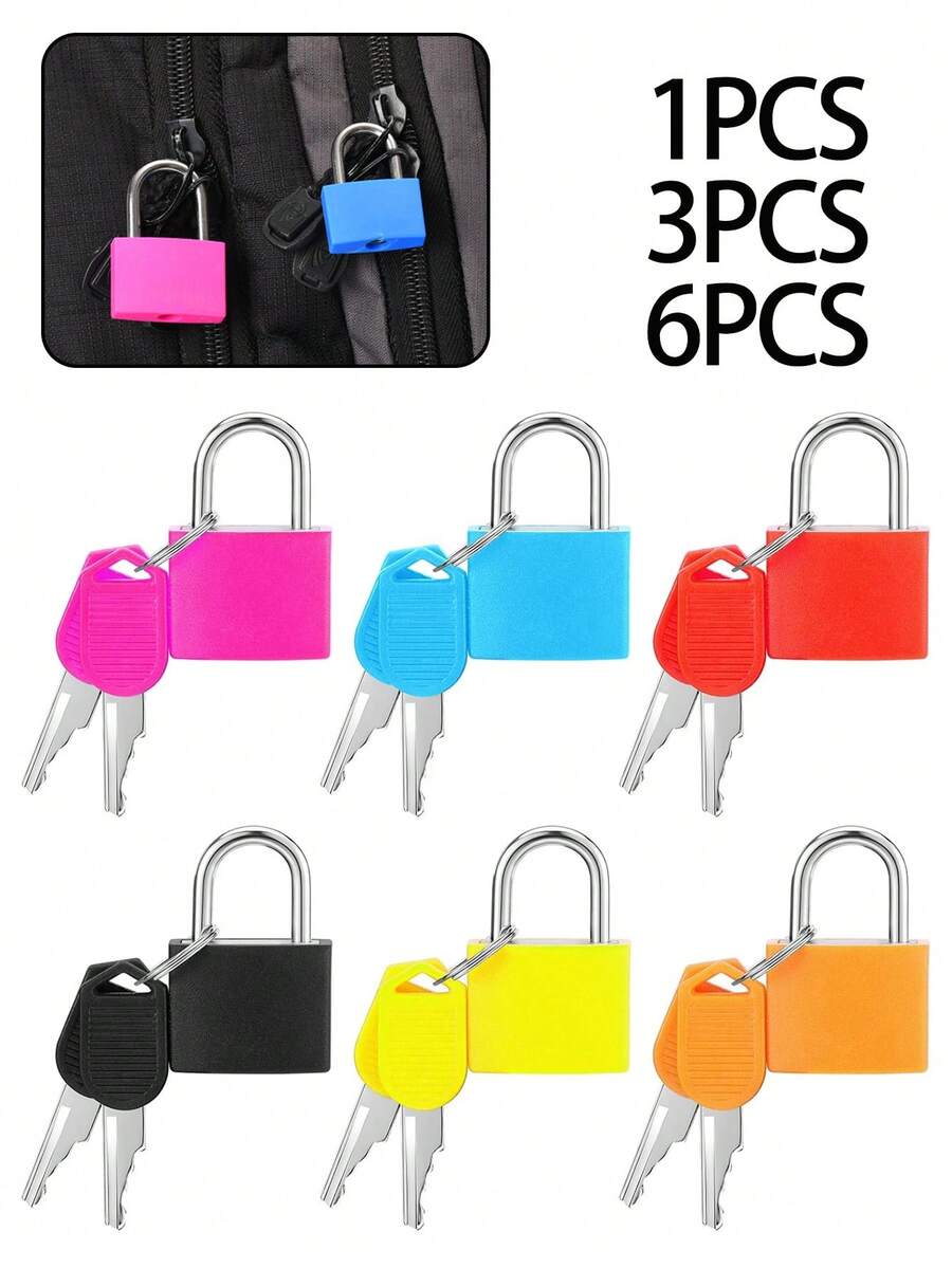 6 chiếc khóa hành lý nhỏ nhiều màu sắc, khóa móc mini, khóa móc bằng nhựa ABS mạ đồng, thích hợp cho ba lô, vali, túi đựng laptop, hành lý, hộp khóa. - A - Xem 1