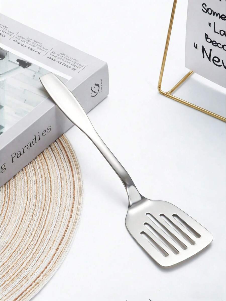 1/2pcs Stainless Steel Slotted Spatula, Suitable For Kitchen, Restaurant, Camping - Silver - View 1