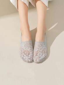 1/5双 时尚女士夏季蕾丝花边短袜 硅胶防滑隐形薄款透气船袜 - 彩色 - 查看 4